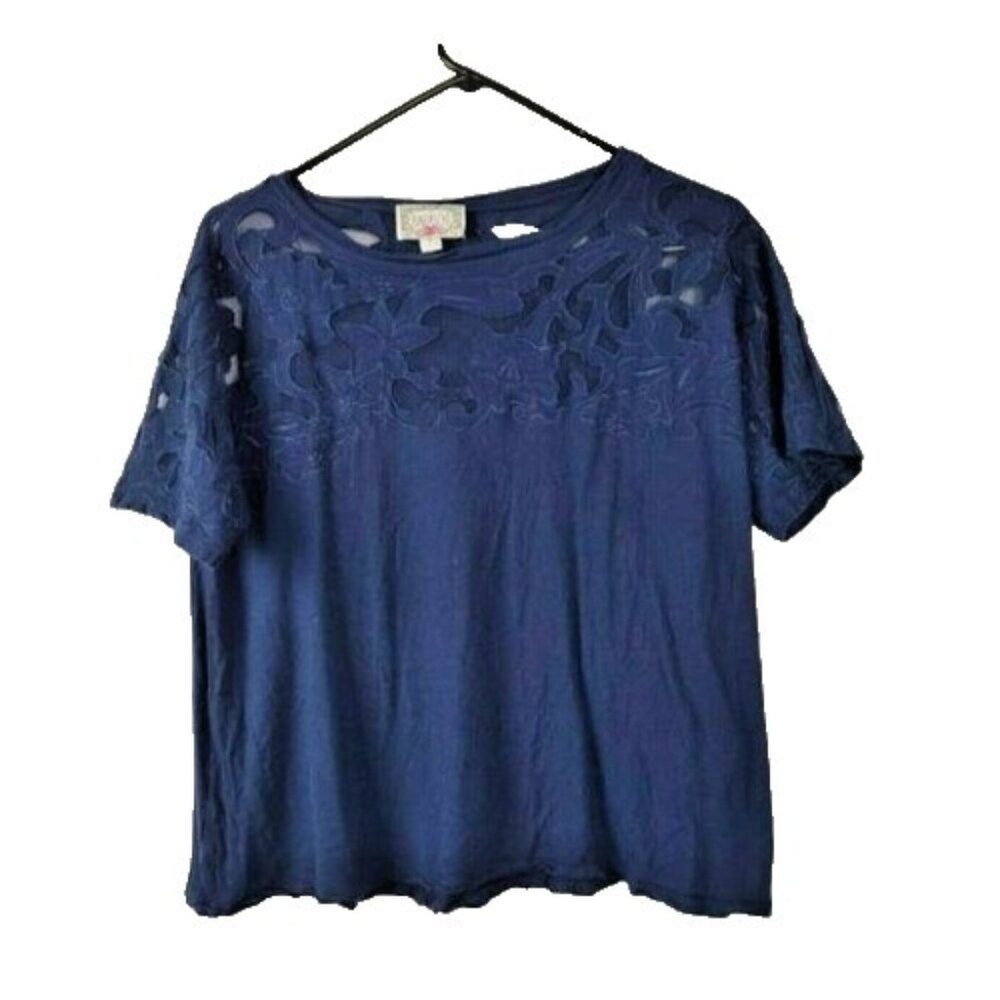 Anthropologie BARASCHI Womens Top Small Blue Lace Short Sleeve Fairy‎ Whimsygoth